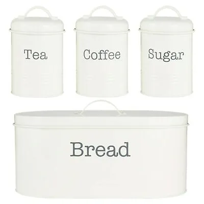 Buy Typhoon Colonna Cream Rippled Tea Coffee Sugar Canisters & Bread Bin Crock Set • 24.95£