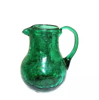 Buy Vtg MCM Crackle Glass Small Pitcher Green  3.5  Tall Hand Blown Decorative • 9.58£