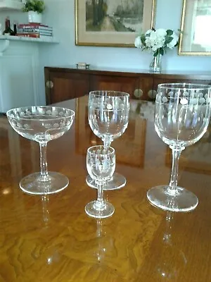 Buy Antique/vintage French Etched Clear Crystal Stemware; 35 Pc Set • 104.36£