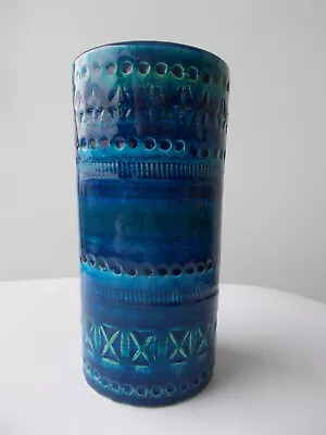 Buy Bitossi Rimini Blue  Cylinder Vase Aldo Londi. 15cm MCM Mid Century Pottery. • 60£