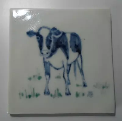 Buy Amanda Brier 4  Porcelain Tile, Friesian Calf / Cow; Cornish Studio Pottery • 14.95£