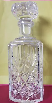 Buy  Square Heavy Cut Glass Decanter/ Unbranded With Stopper  10 Inches Tall • 10.91£