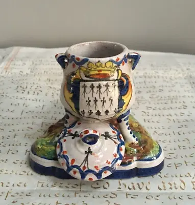 Buy Antique French Faience Pottery Armorial Small Lidded Cauldron Match Holder/salt • 18.99£