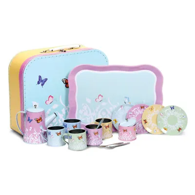 Buy Butterfly Tin Tea Set In Case - 18 Pieces - Role Play - New • 16£