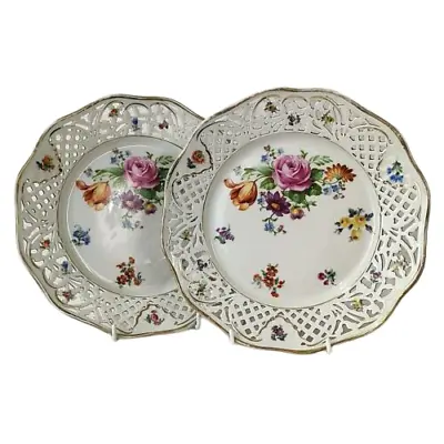 Buy Pair Of Dresden Schumann Reticulated Porcelain Plates Antique • 80£