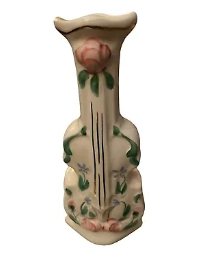 Buy Vintage Violin Wall Pocket Footed Vase - Hand Painted With Roses • 16.40£