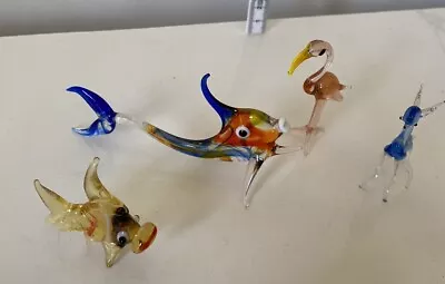 Buy Vintage Small Miniature Blown Glass Tropical Fish Fancy Fins And Animal Bundle • 19.99£