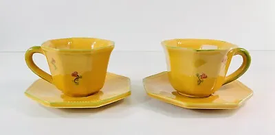 Buy Terre E Provence, French Pottery Hand Painted Octagonal Cups & Saucers, Set Of 2 • 25£