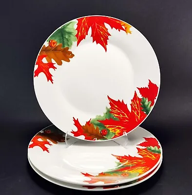 Buy Royal Norfolk Dinner Plates Orange Autumn Fall Leaves 10 5/8  Set Of 3 • 19.25£
