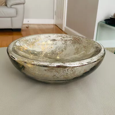 Buy Beautiful HOMEBASE Modern Glass Bowl Dish W/ Crackled Chrome Opaque Effect 30cm • 24.99£