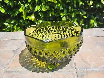 Buy Vintage 1940's Indiana Glass USA Green Diamond Point Candy / Snack Dish • 9.40£