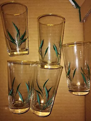Buy Five Vintage 1970s - 1980s Drinking Water Glasses Painted With WHEAT Motif • 14.99£