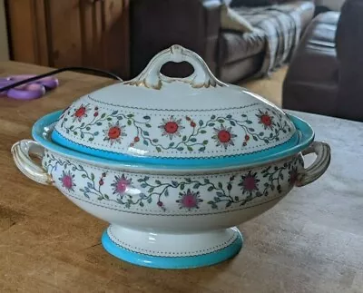 Buy Crown Derby China Star Wreath Sauce Tureen Pattern 301 - Turquoise Trim And Red  • 22£