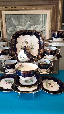 Buy Crown Staffordshire China 21  Piece Tea Service - Bird Of Paradise / Cobalt Blue • 125£