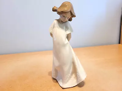 Buy Beautiful Vintage Nao Porcelain Small Figurine, Girl With Pigtails In Nightdress • 8.99£