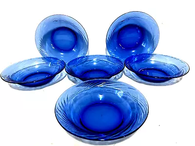 Buy Pyrex Festiva Cobalt Blue Glass Swirl Set Of 6 Rimmed Soup Bowls 7 1/2  • 33.03£