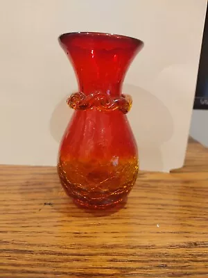 Buy Rainbow Hand Blown Amber Crackle Glass Vase Applied Threading Around Collar 5  • 14.28£