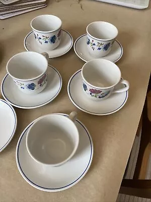 Buy BHS Priory Cups & Saucers Vintage Blue Floral Tableware Britain Set Of 5 • 10.50£