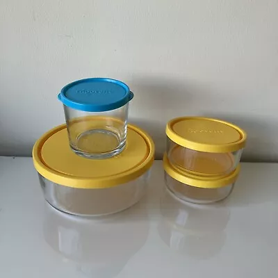 Buy 4x  Bormioli Frigoverre Round Glass Pots Storage Containers Dishes With Lids VGC • 25£