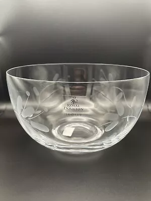Buy Royal Doulton Large Hand Cut Lead Crystal Etched Floral Glass Fruit 9” Dia. Bowl • 9.99£