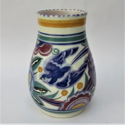 Buy Early Poole Art Deco Bluebird HE Pattern Vase Designed By Truda Carter 1934-1937 • 65£