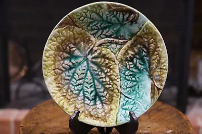 Buy Antique Victorian Begonia Leaf Majolica Plate Late 1800s • 14.99£