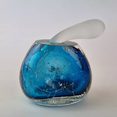 Buy Vintage Blue & Clear Art Glass Scent Bottle Crackle Effect • 29£