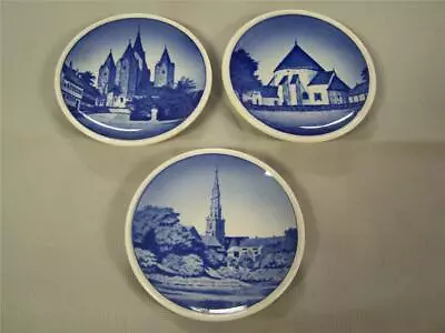 Buy Vintage 3PC Lot Royal Copenhagen China Denmark Blue Church KIRKE Mini Plates • 16.86£
