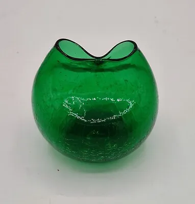 Buy Vtg Mid Century Blenko Emerald Green Crackle Glass Pinched Round Double Vase • 31.69£