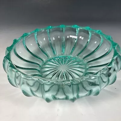 Buy Vintage Antique Art Deco Aquamarine Green Glass Shallow Fruit Centre Piece Bowl • 24.95£