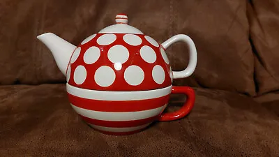 Buy Price & Kensington Pristine Pottery Teapot And Cup For One Red Spots & Stripes • 5.25£