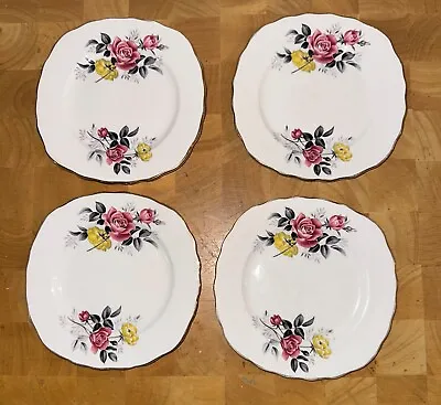 Buy Set Of 4 Royal Vale Pink And Yellow Rose Tea Plates Side Plates • 20£