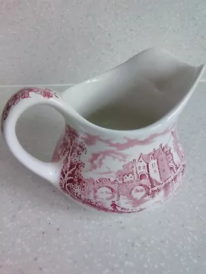 Buy English Ironstone Tableware  River Scenes  Milk Jug Pink & White Hand Engraved  • 10£