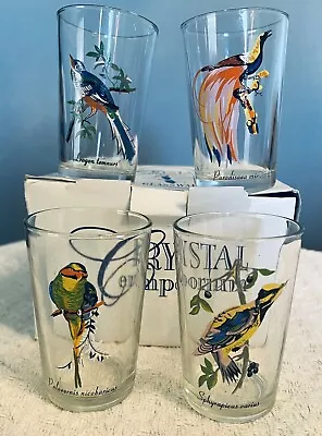 Buy Vintage- Set Of 4- Crystal Glassware Set-Beautiful Exotic Birds • 24.02£