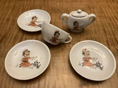 Buy Vintage 1950’s Grantcrest China Of Japan Toy Tea Set 6 Pieces, Girl With Kitten • 19.21£