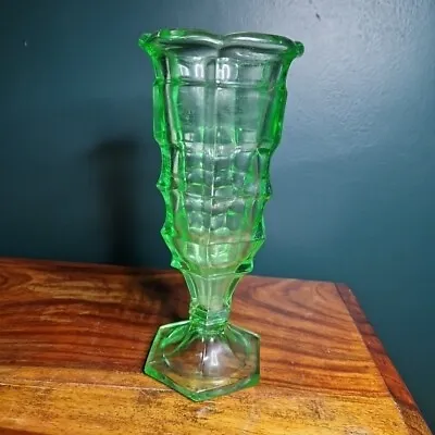 Buy Vintage Art Deco Stölzle Czech Pressed Green Glass Vase • 17.89£