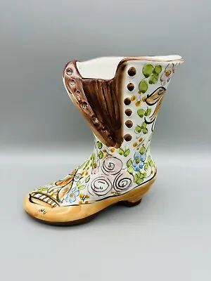 Buy Vintage Portugese Hand Painted Ceramic Floral Boot Shoe Vase • 14£