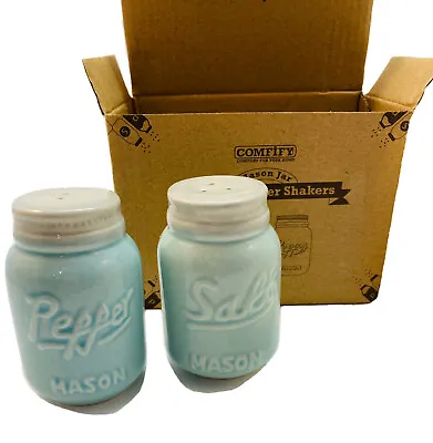 Buy MASON Jar-Shaped Salt/Pepper Shakers By Comfify Light Blue Ceramic Kitchen Decor • 17.06£