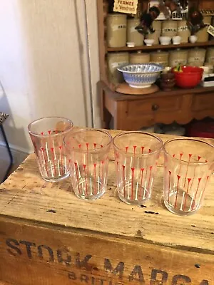 Buy Vintage Set 4 Small 1950’s Drinking Glasses – Red Pattern – Retro! – • 7.99£