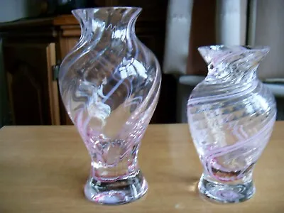 Buy CAITHNESS GLASS SCOTLAND X 2 VASES PINK SWIRL HAND BLOWN VG CONDITION • 5.99£