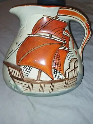 Buy Vintage 1930s Wade Heath Art Pottery Jug Galleon Orange Ship W/Production Number • 49.99£