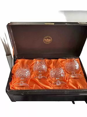 Buy Vintage Webb Hand Cut Crystal Set Of 4 Brandy Balloon Glasses • 30£