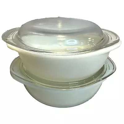 Buy Vintage Pyrex Milk Glass Bowls 2 Quart Casserole 022 With Matching Lids, Round • 17.98£
