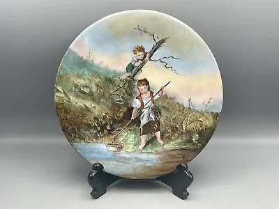 Buy Antique Hand Painted Spode Copeland Plate Fishing Scene With Children Signed • 71.93£