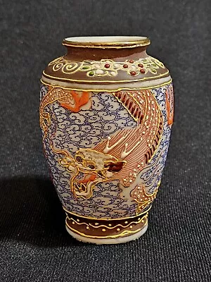 Buy A Vintage Japanese Satsuma Pottery Vase, Hand Decorated With Dragons • 4.99£