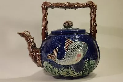 Buy A Victorian Antique Majolica Pottery ** Coral And Fish ** Design Teapot.. C.1870 • 55£