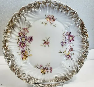 Buy Antique Dresden Floral Swirl Rimmed 9  Plate Crown Mark • 16.28£