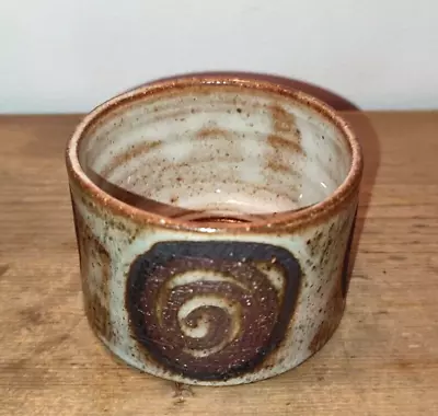 Buy Briglin Studio Pottery Sugar Bowl / Cylinder Pot Brown Spiral Design MCM VGC • 6.49£