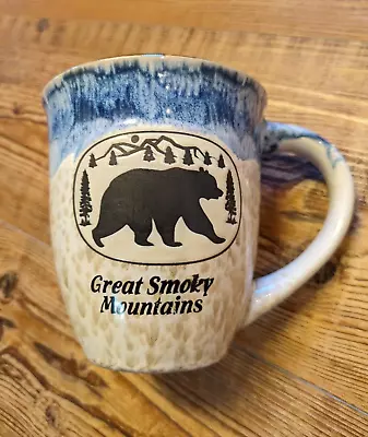 Buy Great Smokey Mountains Bear Stoneware Pottery Coffee Mug Blue Beige 16oz • 16.38£