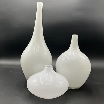 Buy IKEA Set Of 3 Johanna Jelinek Hand Blown Salong Art Glass Vases 1990 White MCM • 66.18£